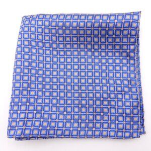 Blue & Gold Geometric Patterned Silk Pocket Square | Made In Italy | 12" Square